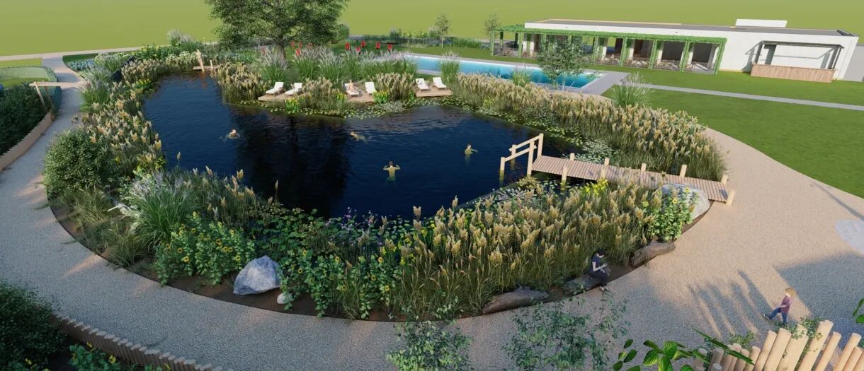 Il nuovo laghetto balneabile del campeggio Two Bridges.