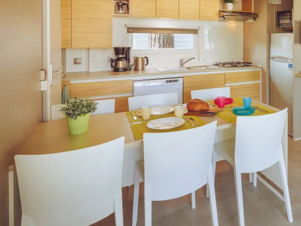 Il Roan Premium Lounge dispone di un accogliente soggiorno con tavolo da pranzo e cucina.