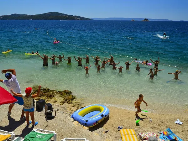 Acquagym nel mare limpido con il team di animazione del campeggio Roan Amadria Park Trogir.