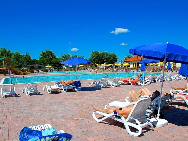 Lettini a bordo piscina al Roan camping Del Garda.