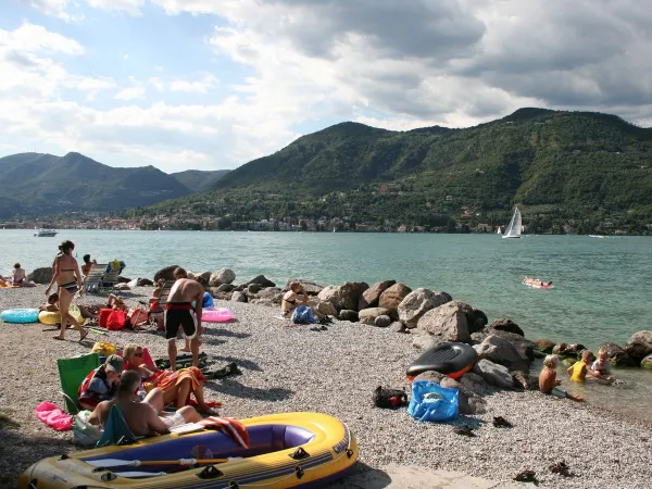 Spiaggia di ciottoli vicino al campeggio Roan Eden.