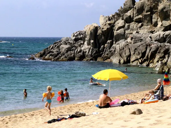 Bella spiaggia di scogli vicino al campeggio Roan di Cala Gogo.