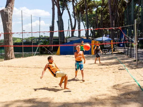 Bambini che giocano a pallavolo al campeggio Roan Fabulous.