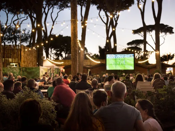 Guardare il calcio sulla terrazza del Roan camping hu Park Albatros village.