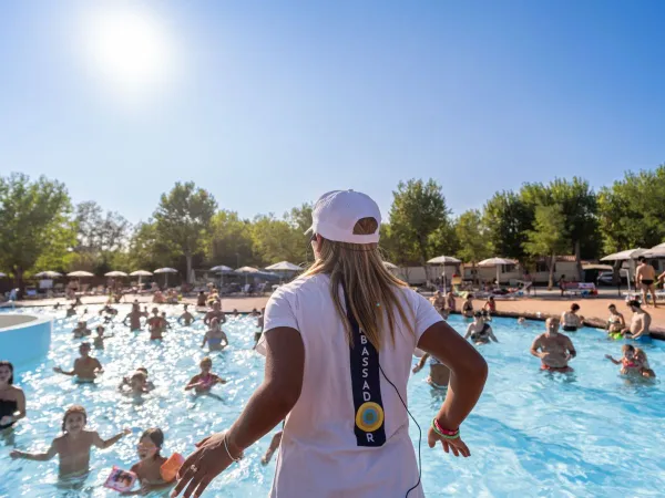 Animazione a bordo piscina al Roan camping Rimini Family Village.