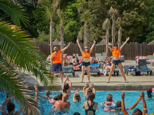 Animazione in piscina al Roan camping La Pinède.