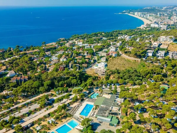 Ripresa con drone del campeggio Roan Cala Gogo e della spiaggia.