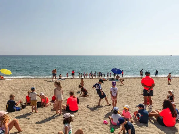 Intrattenimento in spiaggia al campeggio Roan Les Dunes.