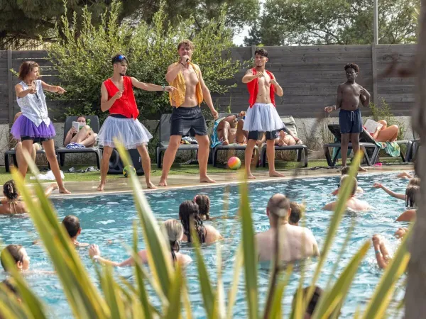 Intrattenimento in piscina al campeggio Roan Les Dunes.