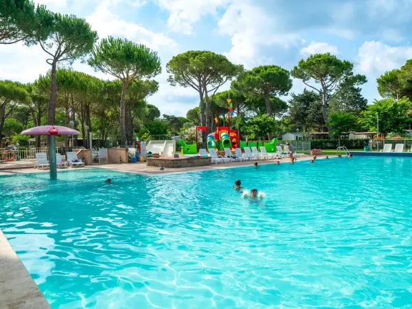 Piscina con lettini al Roan camping Del Forte.