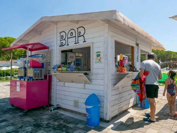 Bar della piscina con gelati e bevande al campeggio Roan Marina Julia Camping Village.