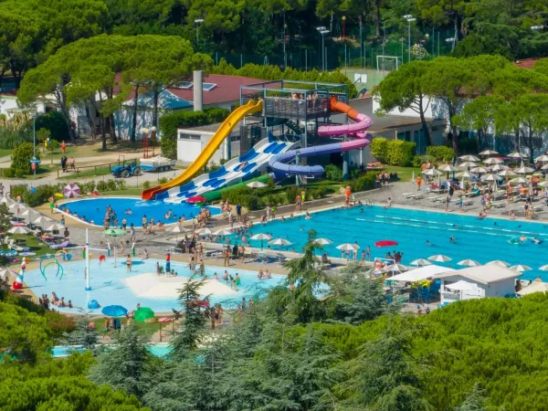 Il fresco complesso di piscine del campeggio Roan Marina Julia Camping Village.
