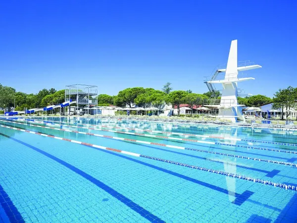 La piscina da competizione con trampolini del campeggio Roan Marina Julia Camping Village.