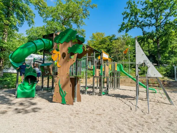 Un divertente parco giochi con scivolo al campeggio Roan Le Lac des Vieilles Forges.