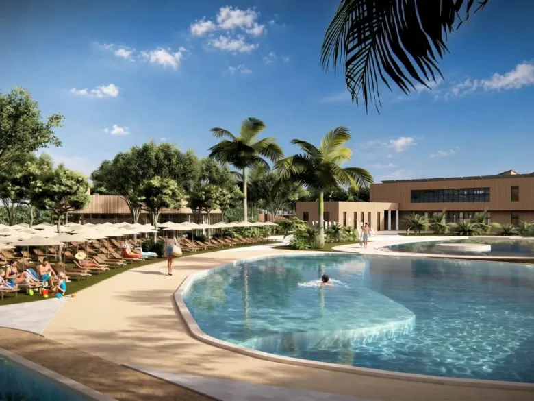 Immagine generata da IA: Complesso piscine Roan Camping Delta Open Air Resort.