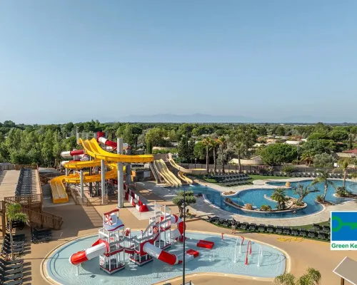 Panoramica del parco acquatico Roan camping Les Dunes